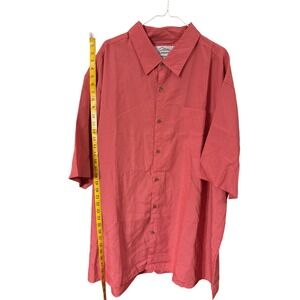 Tri-Mountain Mens 4XL Salmon Short Sleeve Button Down Shirt Modal Blend Grid